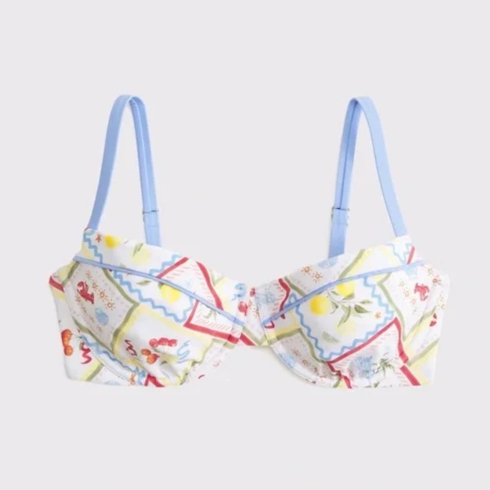 Abercrombie and Fitch balconette underwire bikini top tile print lobster beach